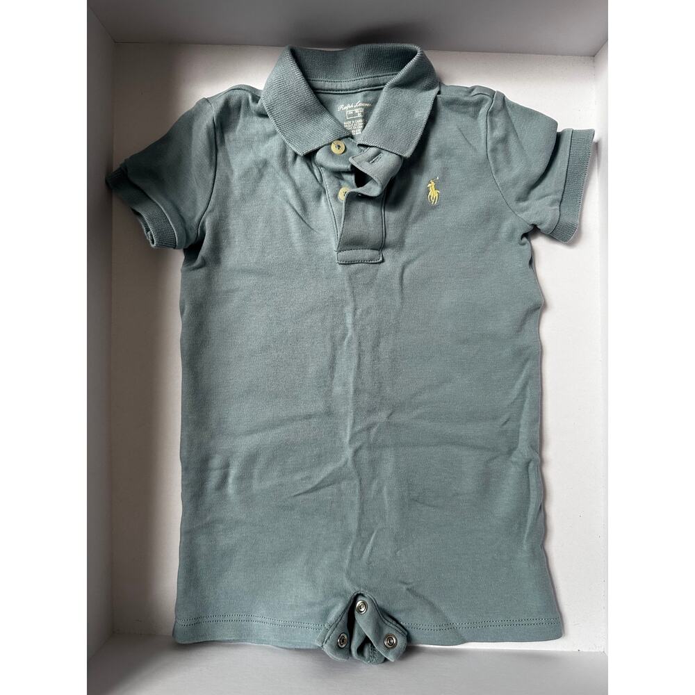 RALPH LAUREN Baby Boys Blue Logo Polo Romper